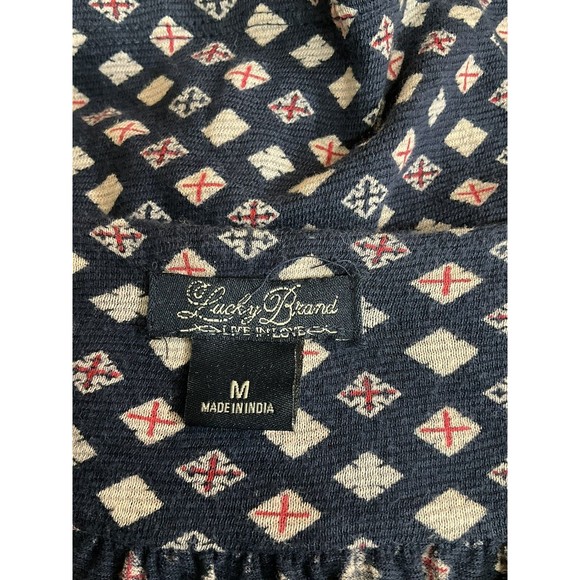 Lucky Brand Womens Boho Shirt Size Medium Blue Hippie Flowy Geometric Festival - Picture 3 of 5